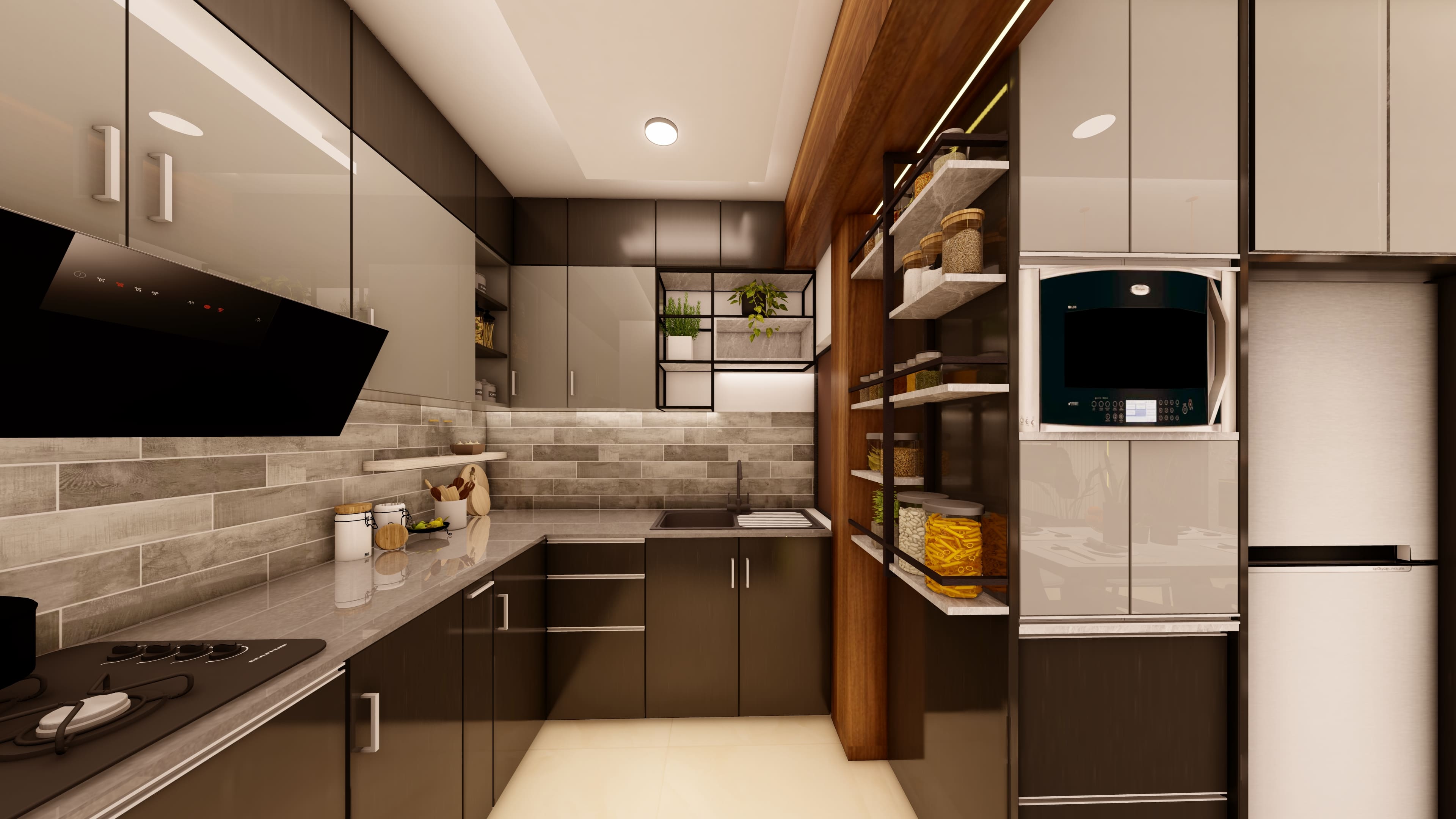 Modern Kitchen With Built In Microwave Cabinet
